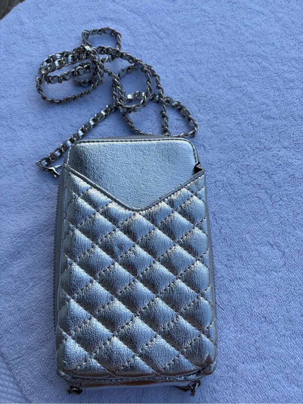 Urban Expressions Silver Quilted Crossbody Phone Bag with Chain Strap